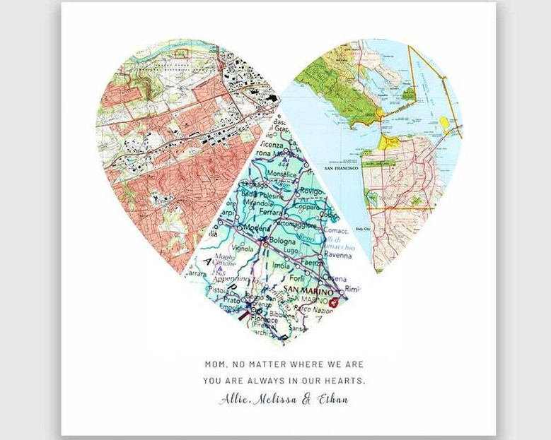 Long Distance Gift For Mom - Mother's Day Canvas From Daughter With Location Heart Map