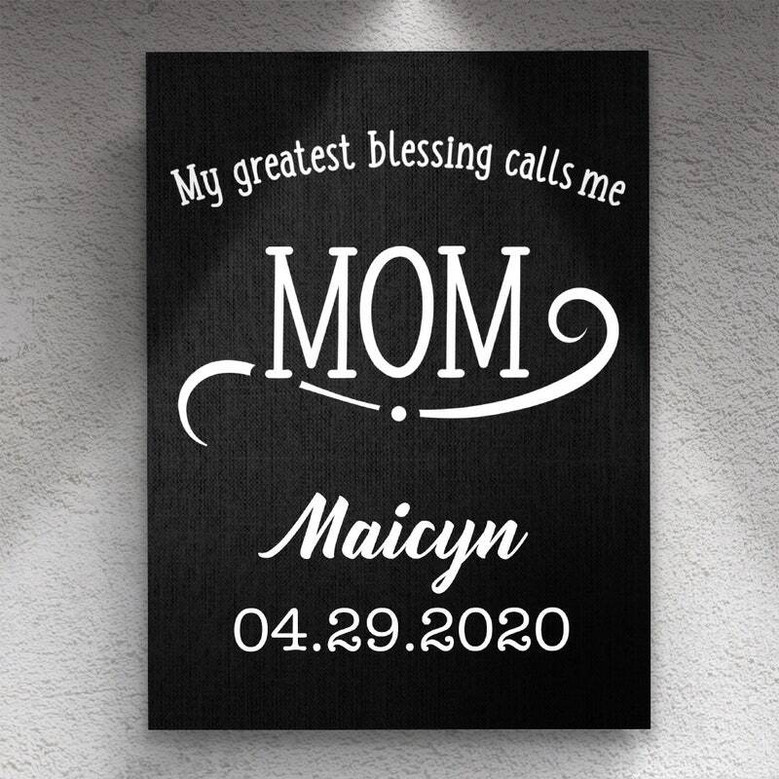 My Biggest Blessings Call Me Mom personalized canvas featuring custom kids' names, Mother's Day present from children