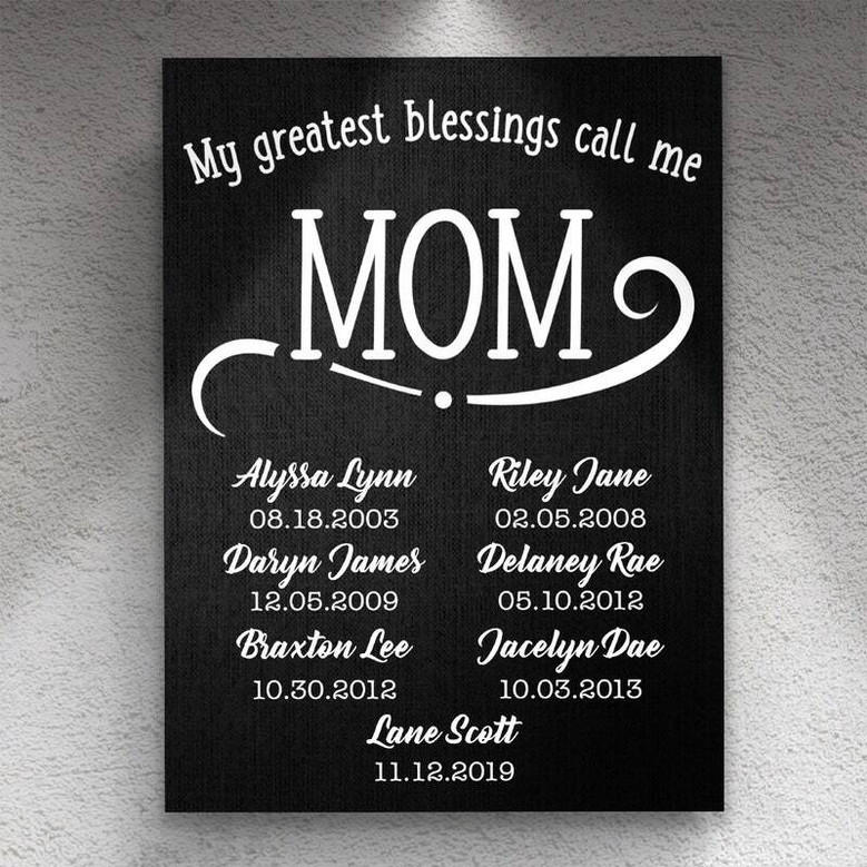 My Biggest Blessings Call Me Mom personalized canvas, customized with children's names, heartfelt Mother's Day gift for Mom