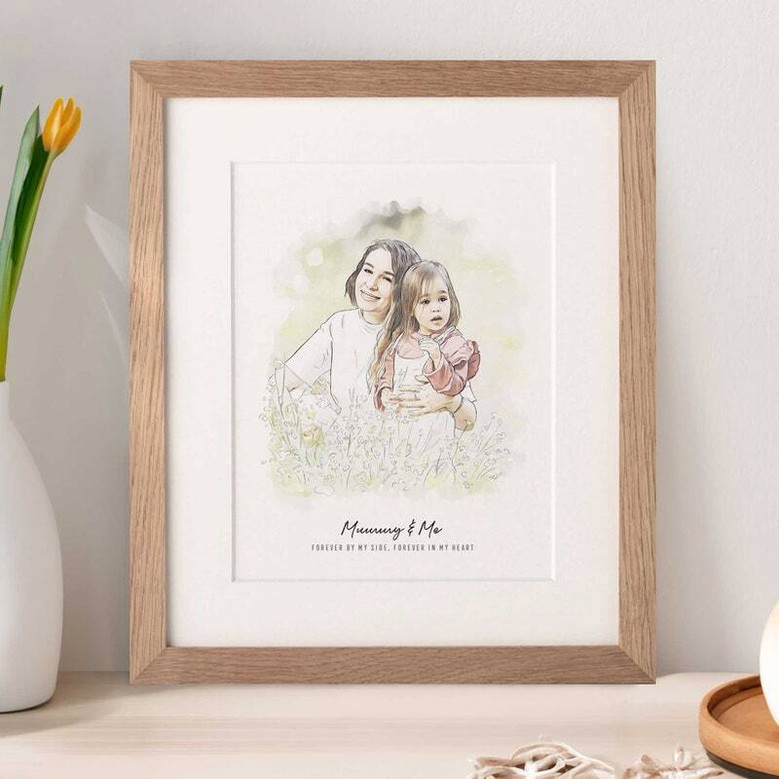 Personalized Mommy And Me Canvas - Watercolor Portrait For Mother's Day - Mom And Son Or Daughter Artpiece