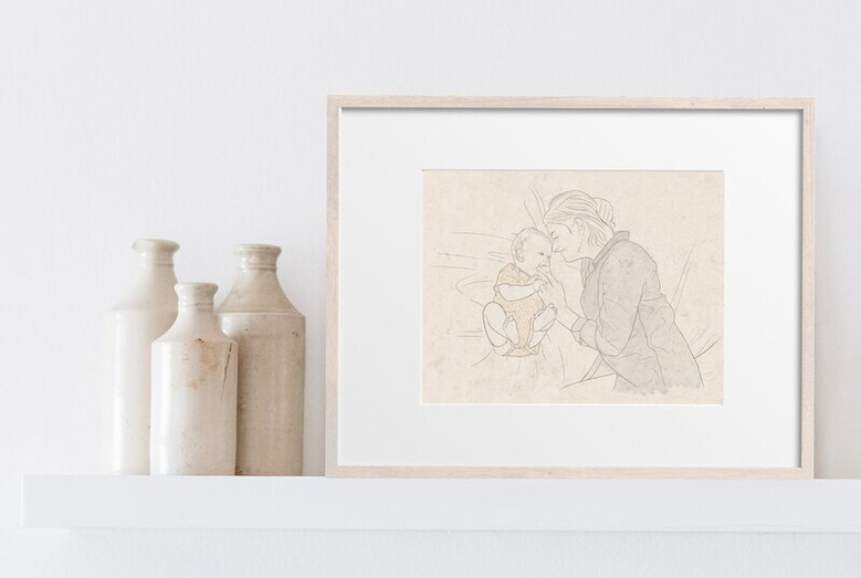 Custom Mother and Baby Line Art Canvas - Personalized Gift From Husband For First Time Mother's Day