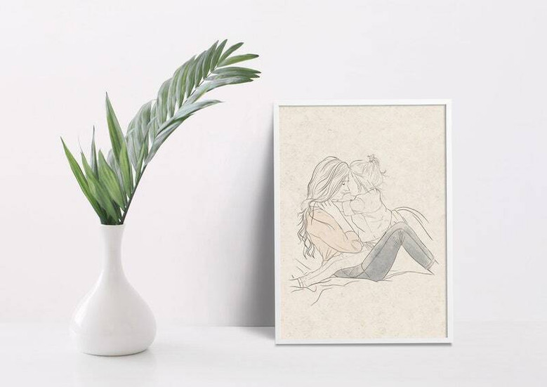 Custom Mother and Baby Line Art Canvas - Personalized Gift From Husband For First Time Mother's Day