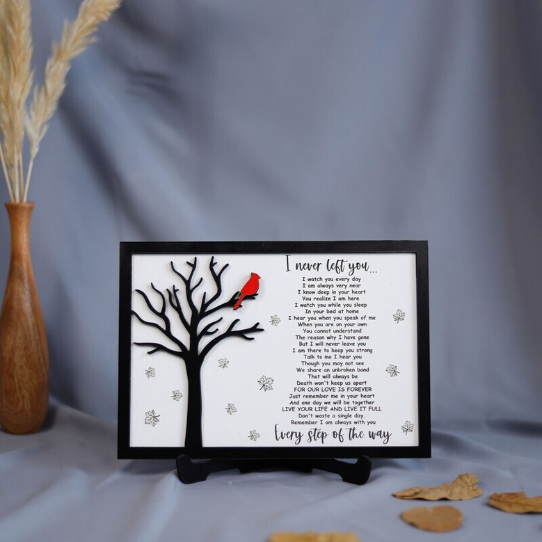 Cardinal wood sign for loss of mom, custom name and dates, red cardinal on natural wood, vertical hanging sympathy gift