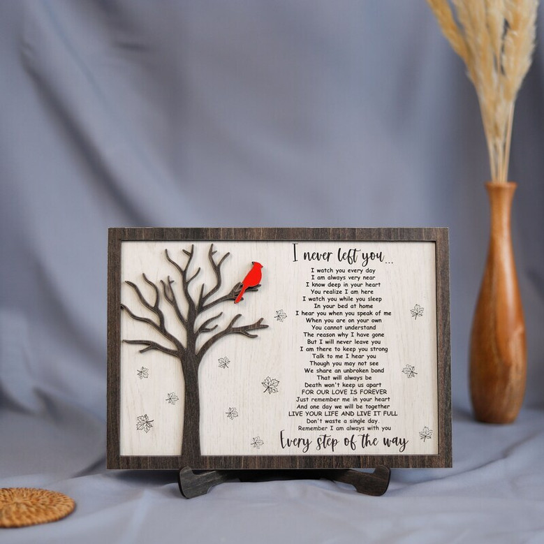 Cardinal wood sign memorial plaque, personalized mom tribute with name and date, red bird, farmhouse style horizontal decor