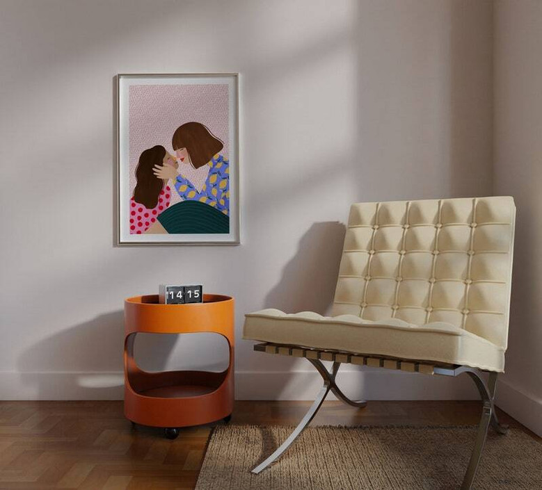 Touching Mother And Baby Canvas Art For Kids Room - Mom & Daughter Design