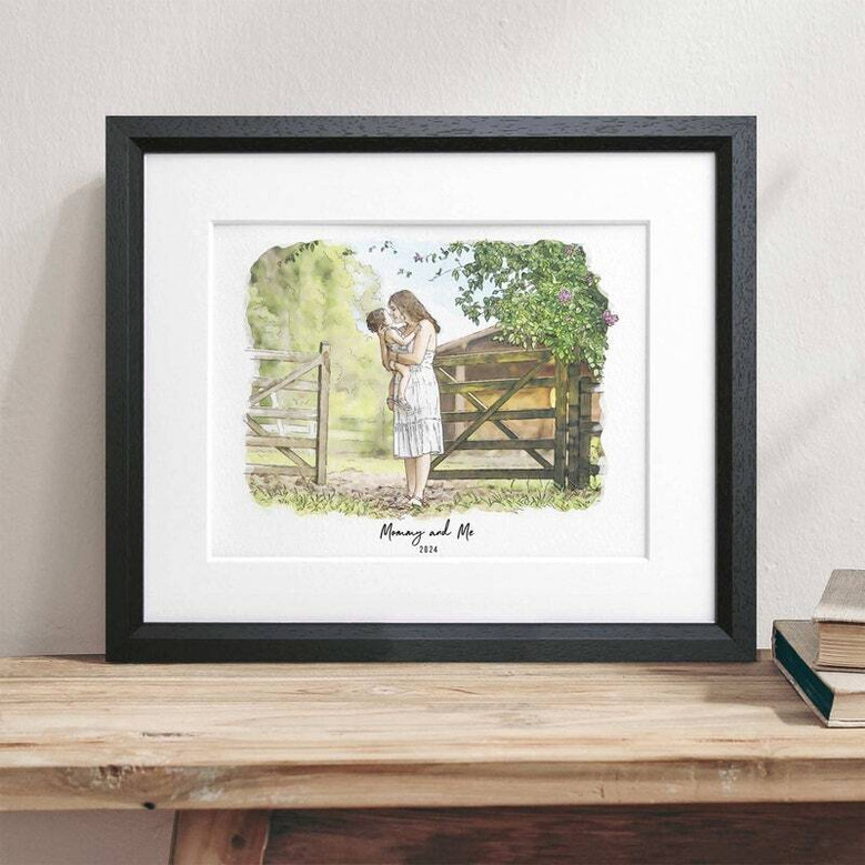 Mom and daughter watercolor canvas portrait, watercolor wash, custom photo art for nursery decor, Mother's Day gift