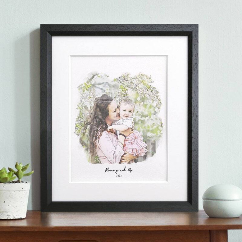 Mommy and me watercolor canvas portrait, personalized with names under the art, sweet Mother's Day gift for mom and daughter