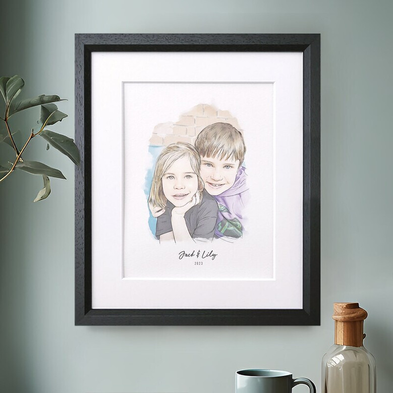 Mother and child watercolor canvas art, personalized from your photo, neutral wash for living room decor, Mother's Day gift