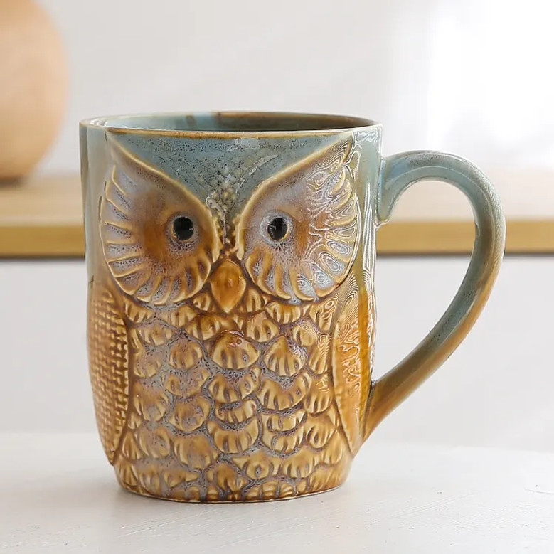 Ceramic Owl Mugs Set – Small Bird Owl Teacup with Ornaments