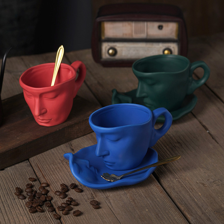 Artistic 3D Face Ceramic Mugs | Red, Blue, White, Black and Green Mugs