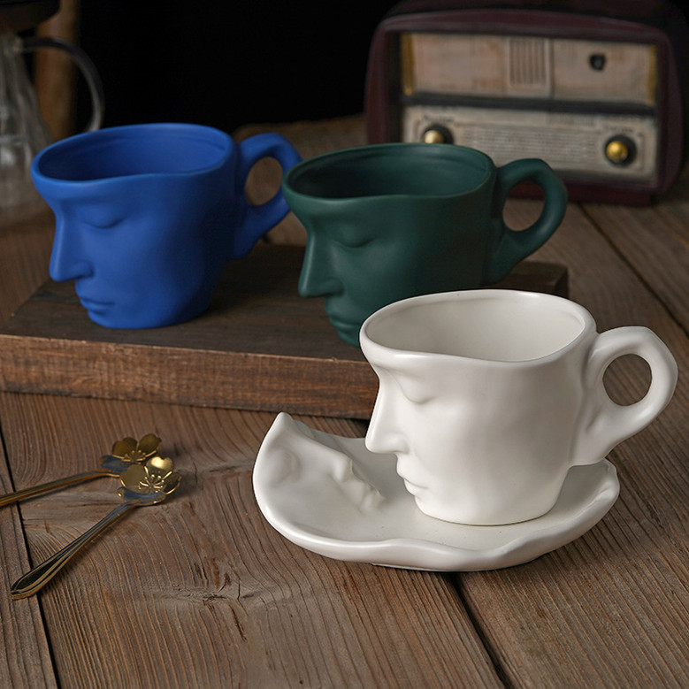 Artistic 3D Face Ceramic Mugs | Red, Blue, White, Black and Green Mugs