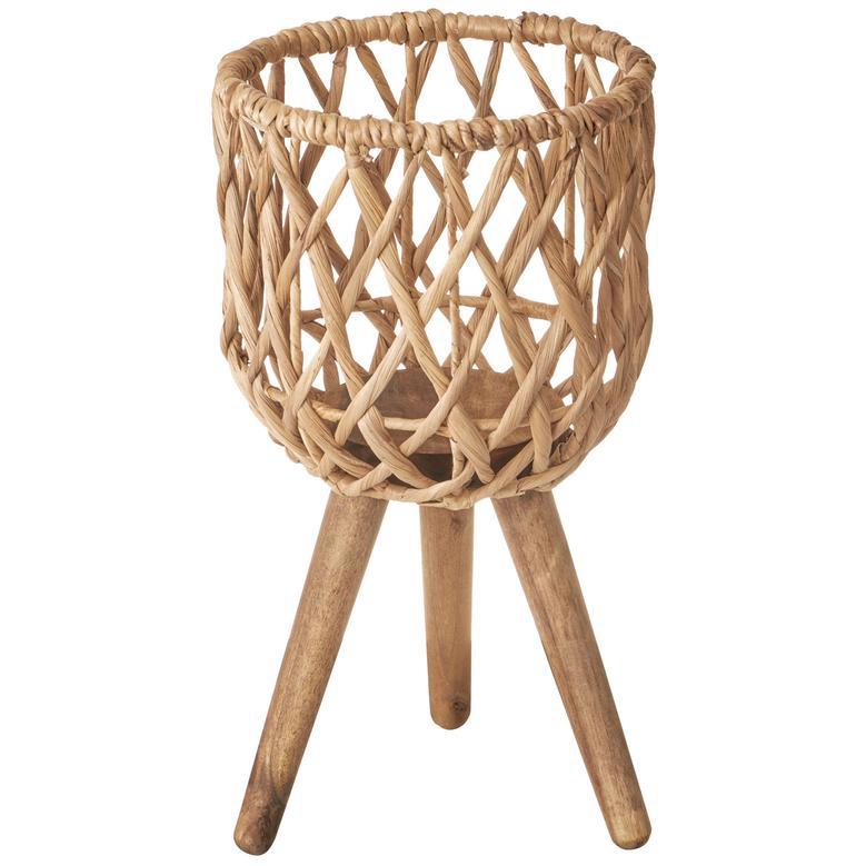 Bamboo Weave Water Hyacinth Planter Baskets with Wood Stands