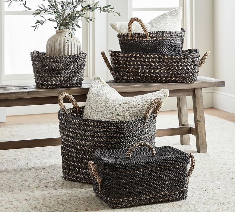 Black Woven Wicker Basket for Laundry and Storage