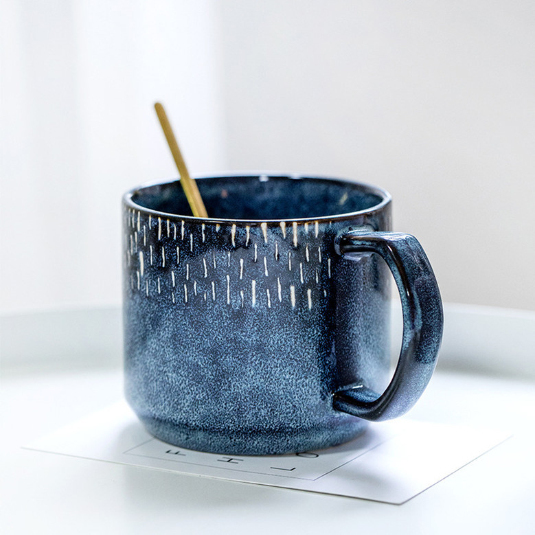 Bohemian Blue Ceramic Coffee Mug with Lid for Gift & Travel