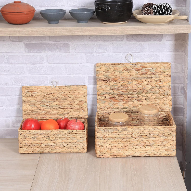 Boho Rattan Decorative Storage Baskets with Lids