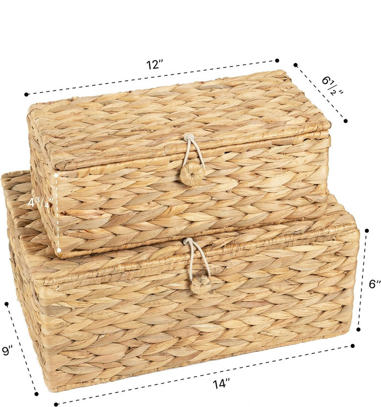 Boho Rattan Decorative Storage Baskets with Lids