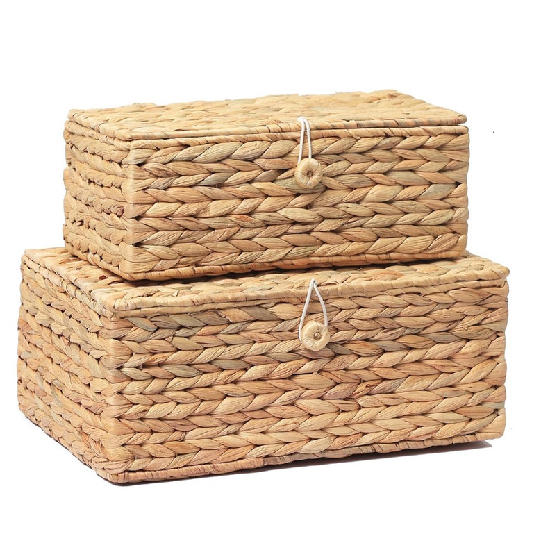 Boho Rattan Decorative Storage Baskets with Lids