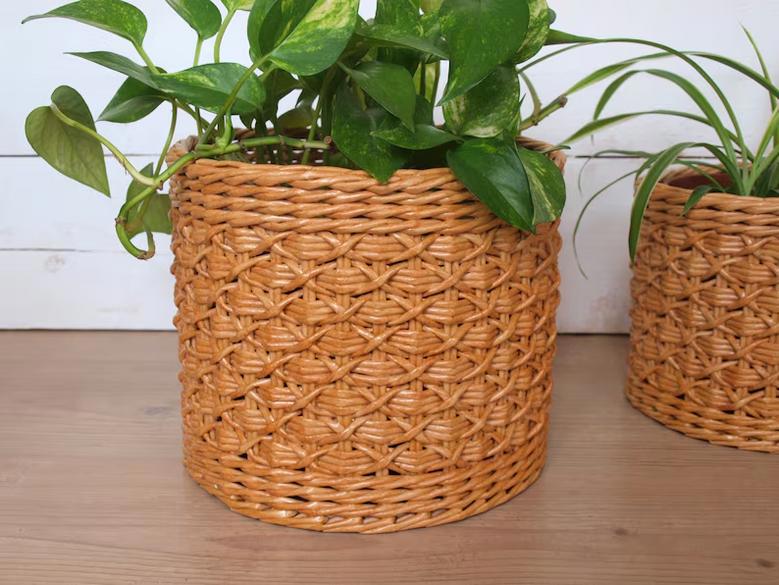 Boho Style Wicker Planter Basket for Indoor Decoration