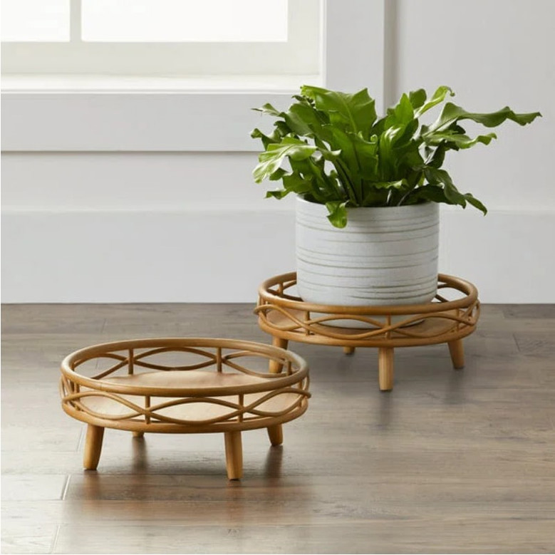 Boho Vintage Rattan Indoor Plant Stand for Home and Garden