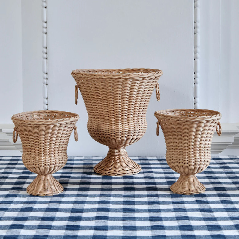 Braided Rattan Square Floor Wicker Vase for Home Decor