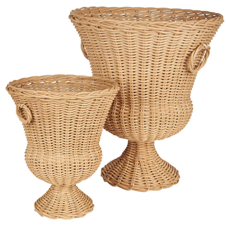 Braided Rattan Square Floor Wicker Vase for Home Decor