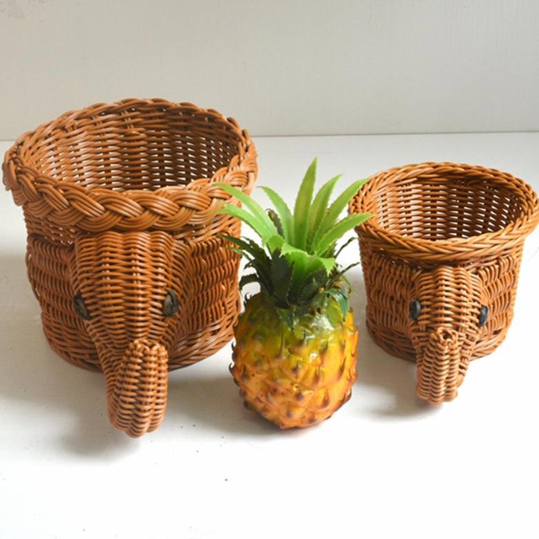 Brown Woven Rattan Elephant Storage Basket