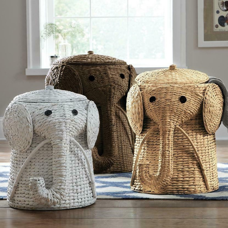 Charming Elephant Wicker Laundry Basket for Rustic Home Decor