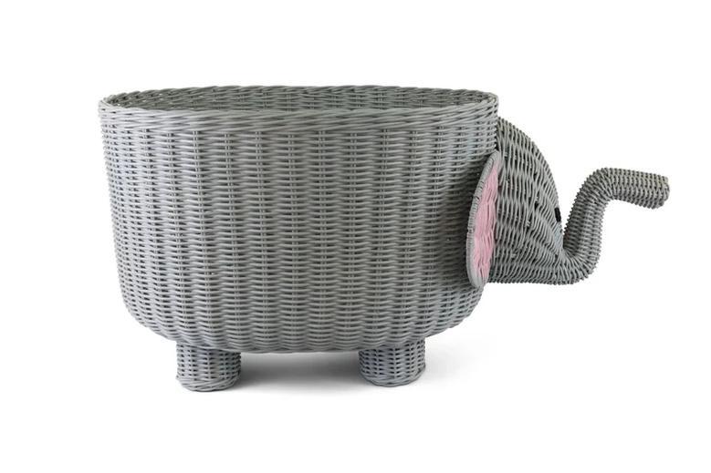 Charming Elephant Woven Bamboo Basket for Kids' Rooms