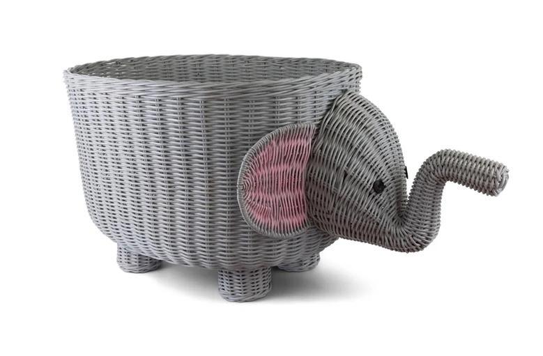 Charming Elephant Woven Bamboo Basket for Kids' Rooms