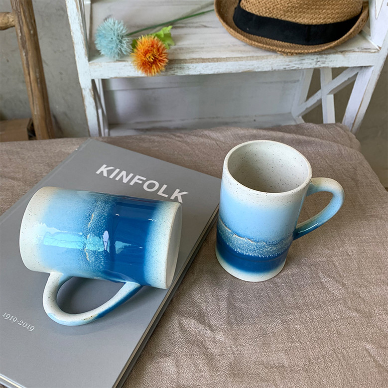 Coffee and Tea Glaze Blue and White Ceramic Mug for Men