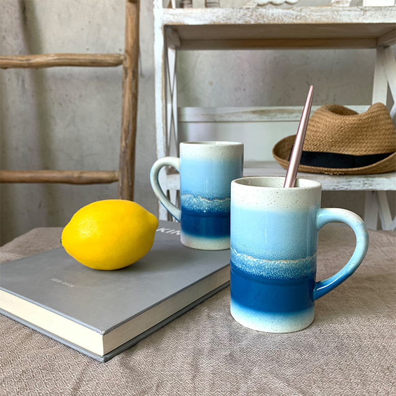 Coffee and Tea Glaze Blue and White Ceramic Mug for Men