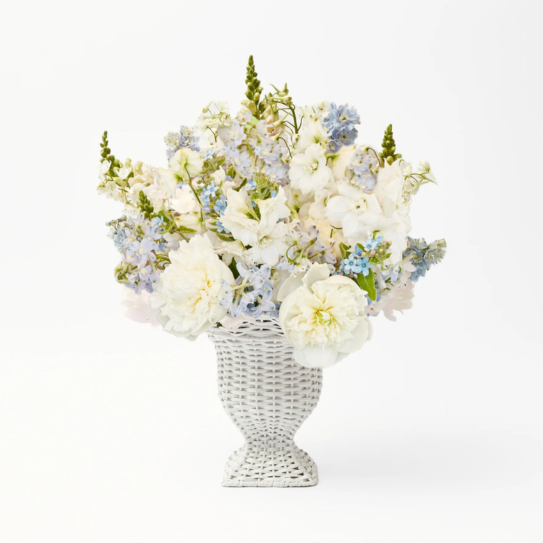 Contemporary Classical Small White Wicker Vase