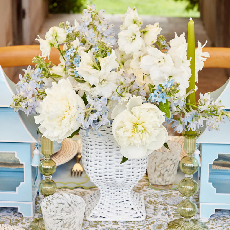 Contemporary Classical Small White Wicker Vase