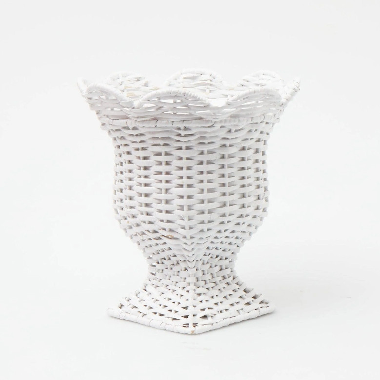 Contemporary Classical Small White Wicker Vase