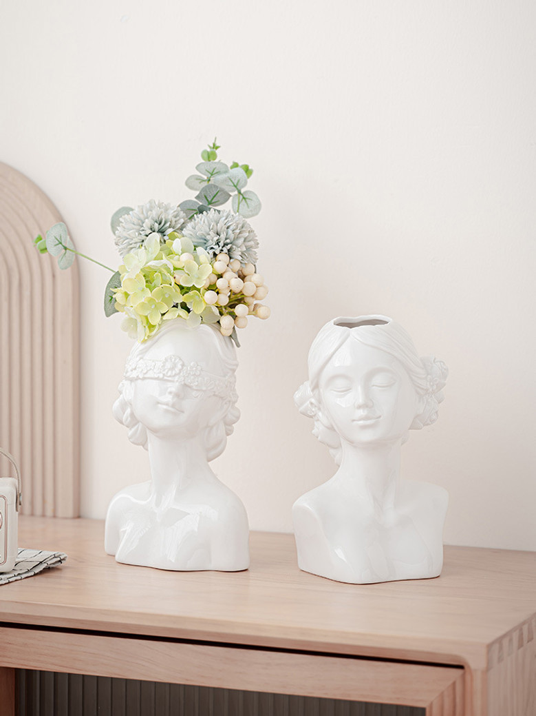 Creative Ceramic Woman Head Vase for Living Room and Office