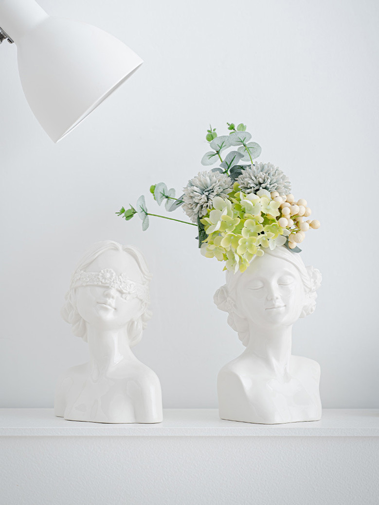 Creative Ceramic Woman Head Vase for Living Room and Office