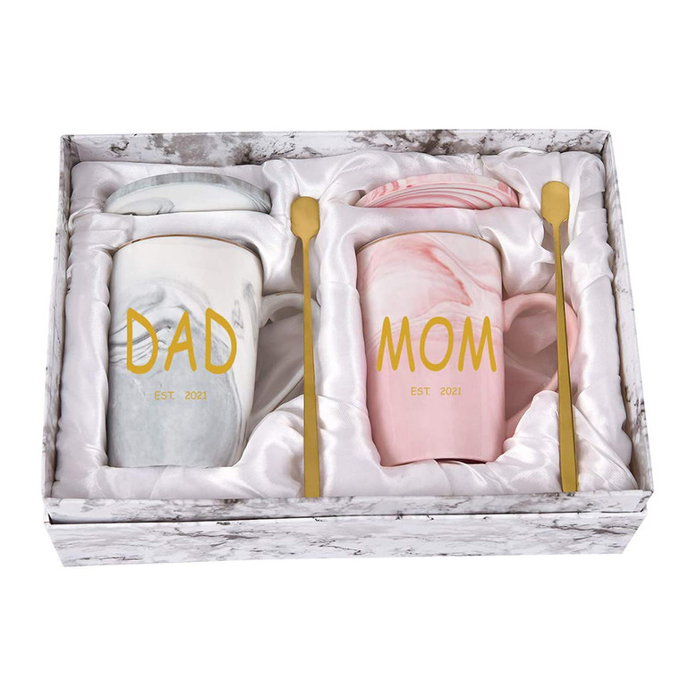 Custom Marble Coffee Mug Set With Lids - Mum & Dad Mug Gifts