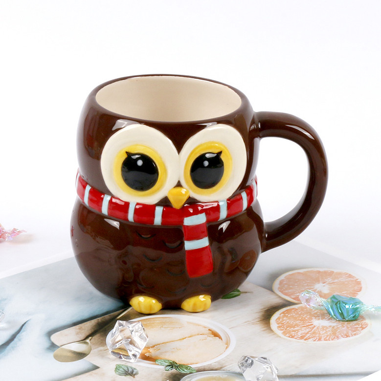 Cute 3D Owl Ceramic Coffee Mug for Children