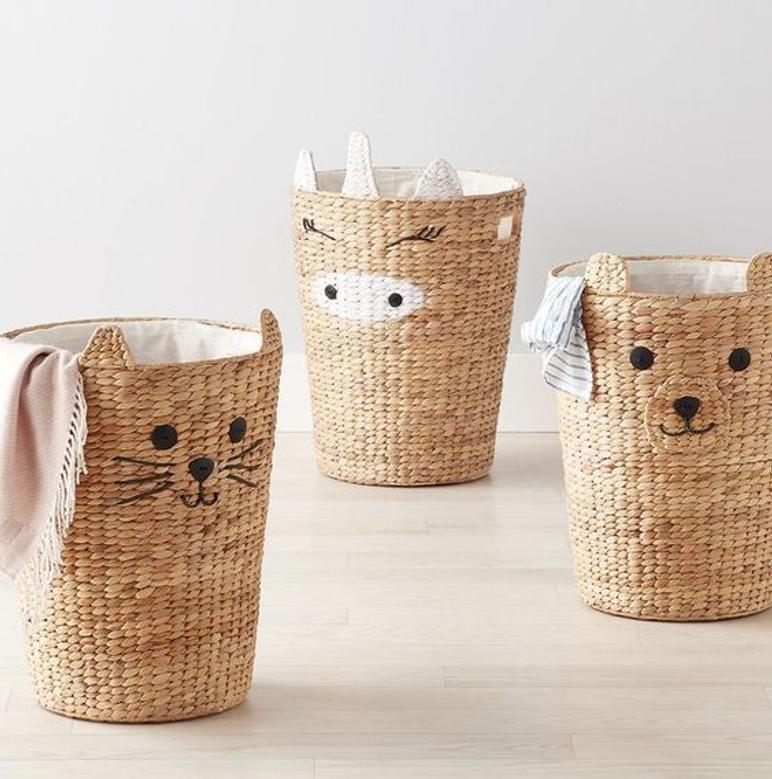 Cute Animal Bear Shaped Laundry Basket - Rattan Water Hyacinth