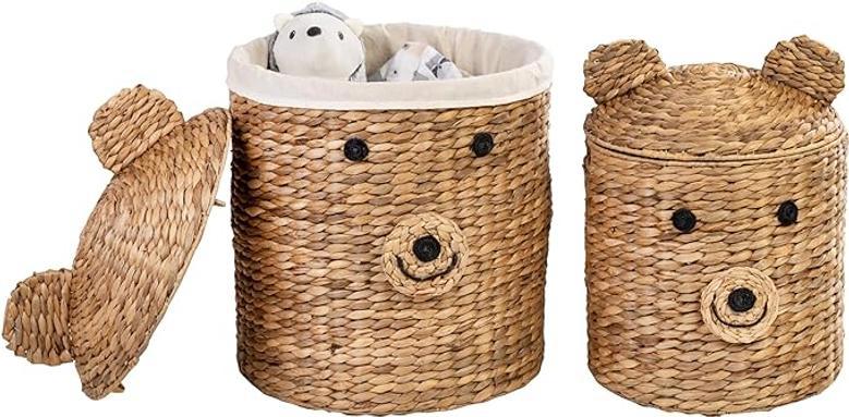 Cute Animal Bear Shaped Laundry Basket - Rattan Water Hyacinth