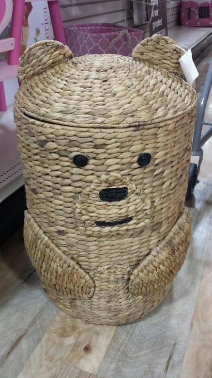 Cute Animal Bear Shaped Laundry Basket - Rattan Water Hyacinth