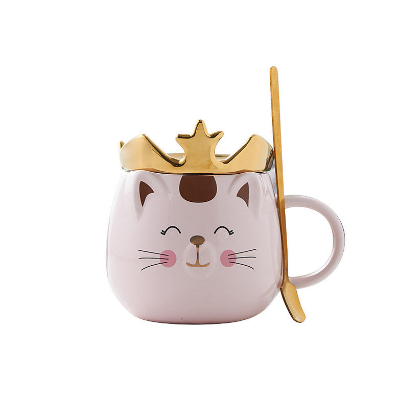 Cute Cat Coffee Mug with Spoon for Women and Girls