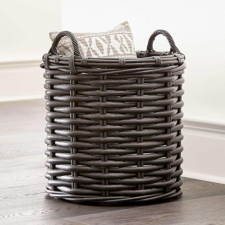 Decorative Black Rattan Basket for Storage and Gifts