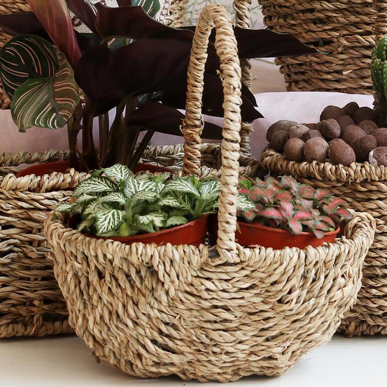 Decorative Round Rattan Seagrass Basket for Storage & Plants