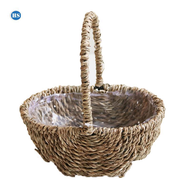 Decorative Round Rattan Seagrass Basket for Storage & Plants