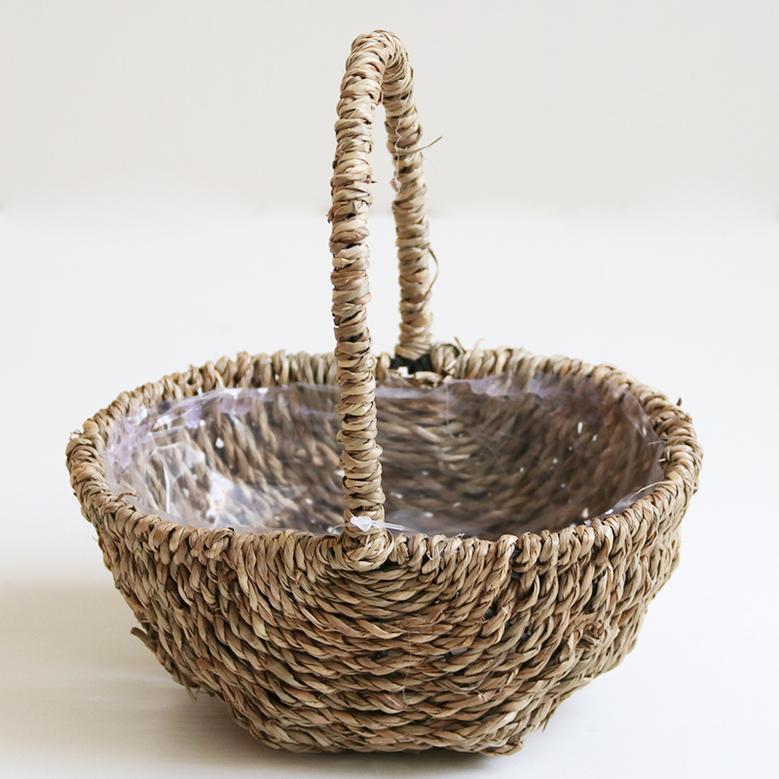 Decorative Round Rattan Seagrass Basket for Storage & Plants