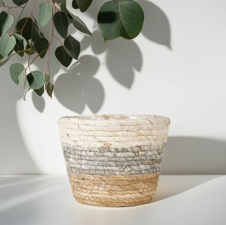 Decorative Seagrass Belly Planter Basket for Indoor Garden