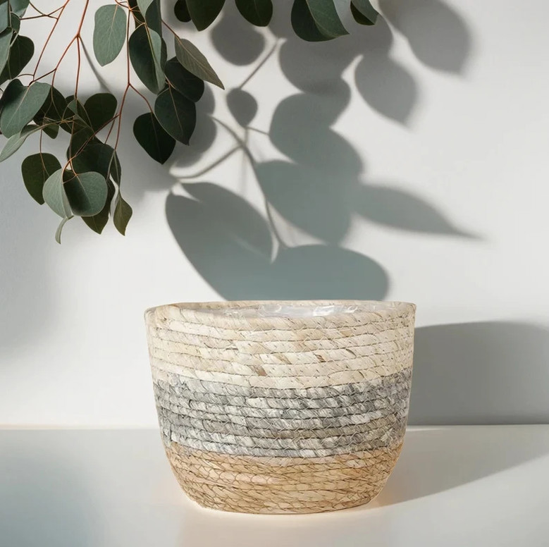 Decorative Seagrass Belly Planter Basket for Indoor Garden