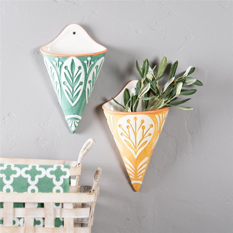 Decorative Triangle Ceramic Wall Pocket Flower Pot