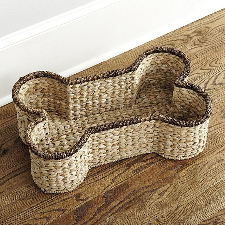 Decorative Water Hyacinth Dog Toy Basket for Home | Dog Bone Wicker Baskets